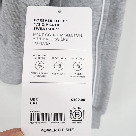 NWT Athleta Forever Fleece 1/2 Zip High Hip Crop Piping Sweatshirt Grey Small - Picture 10 of 11